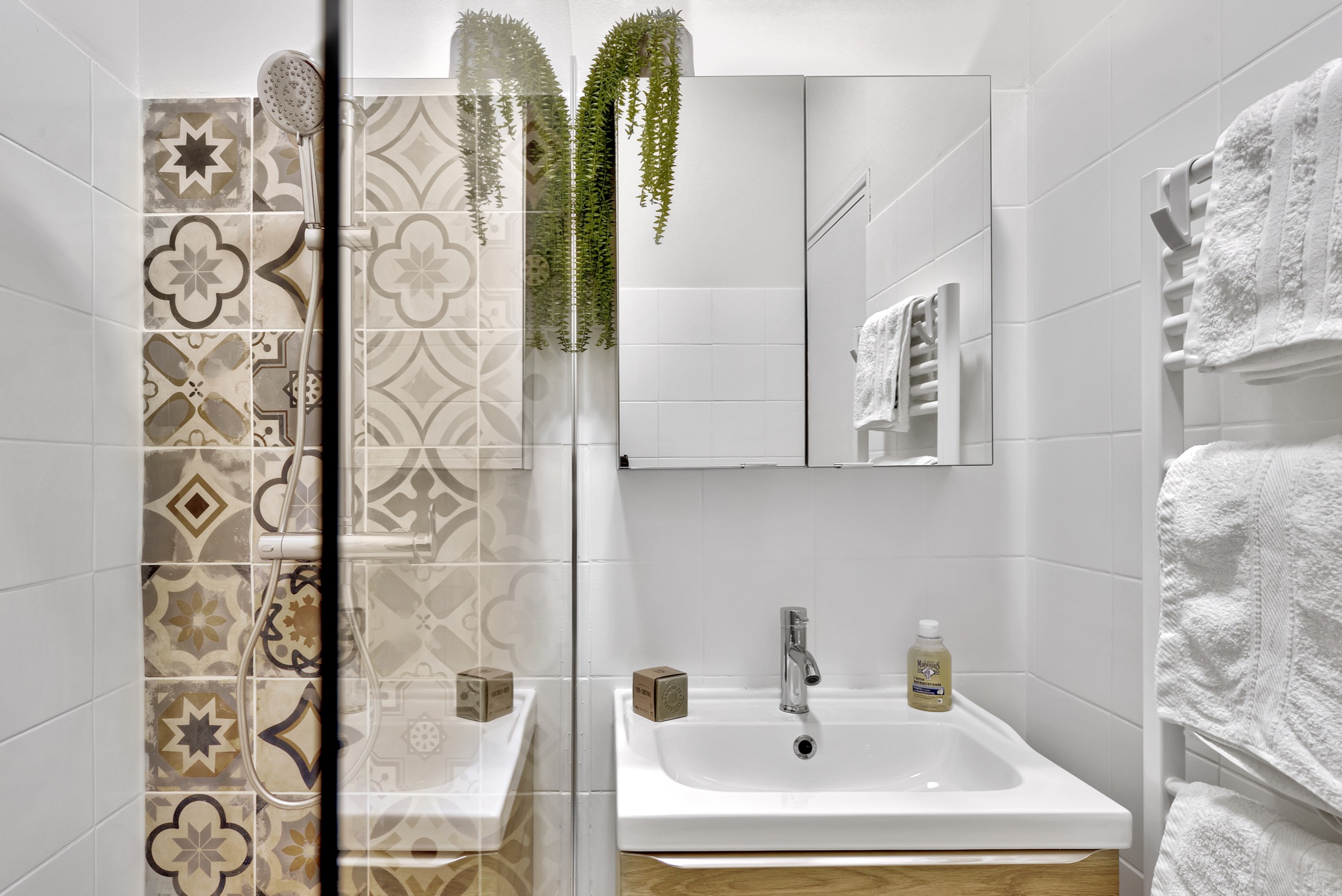 Salle de bains avec douche à l’italienne dans un appartement MAP à Pertuis