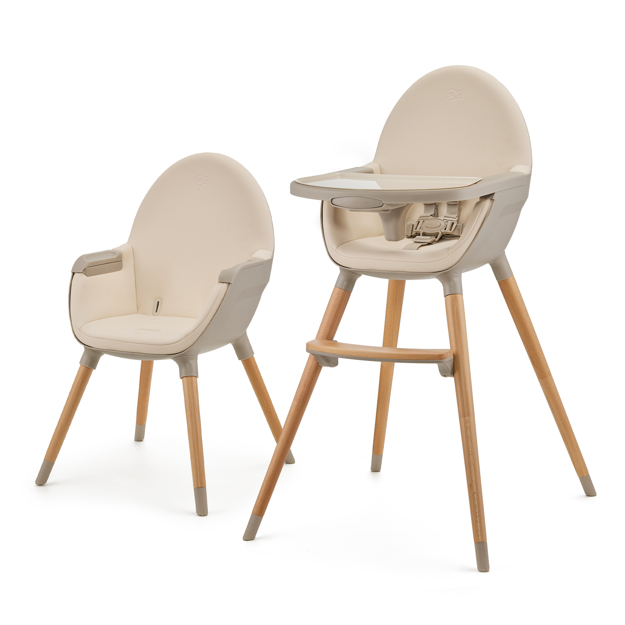 Chaise haute Kinderkraft FINI 2 beige avec pieds en bois