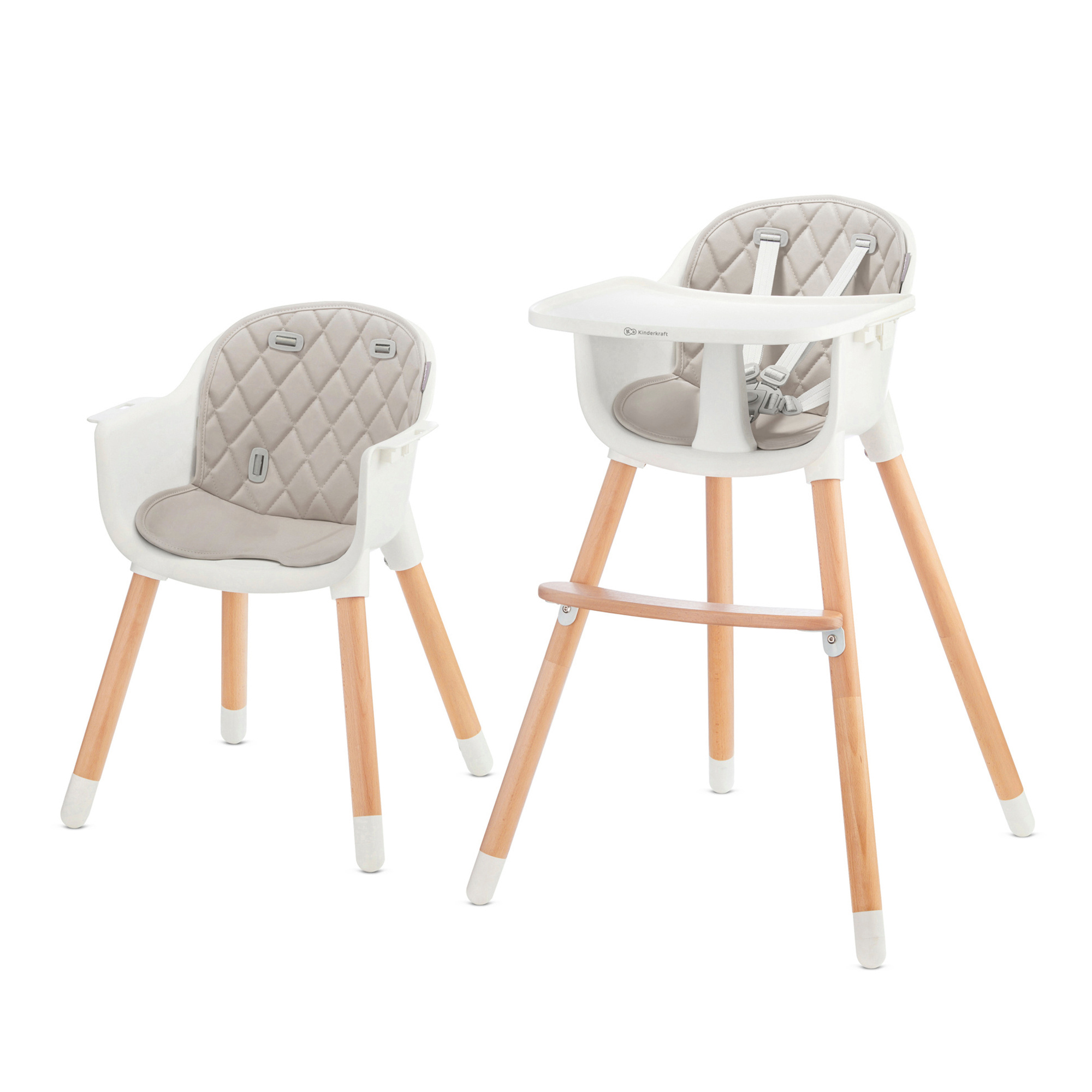 Chaise haute Kinderkraft SIENNA grise avec plateau amovible